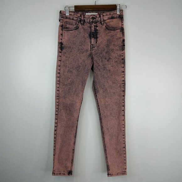 TOPSHOP Acid Wash High Rise Skinny Cropped JEANS  size 28 - Picture 2 of 14